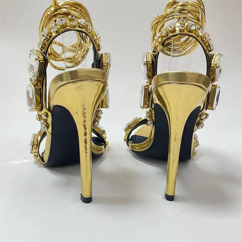 Sexy Ankle Strap Crystal Diamond Pointed Toe High Heel Sandal CODE: KAR2392