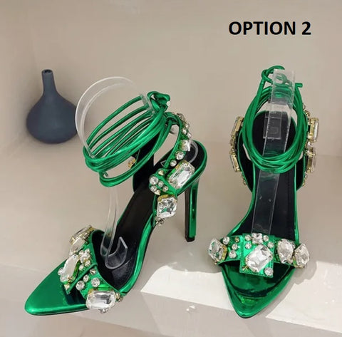 Sexy Ankle Strap Crystal Diamond Pointed Toe High Heel Sandal CODE: KAR2392