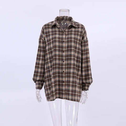 New Autumn Shacket Oversized Long Plaid Shirt CODE: KAR2394