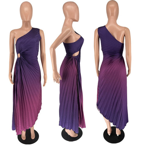 Summer Fashion Elegant Skew Neck Off Shoulder Sleeveless Gradient Printing Dress CODE: KAR2400