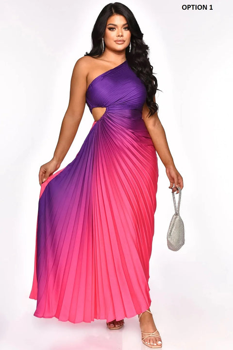 Summer Fashion Elegant Skew Neck Off Shoulder Sleeveless Gradient Printing Dress CODE: KAR2400