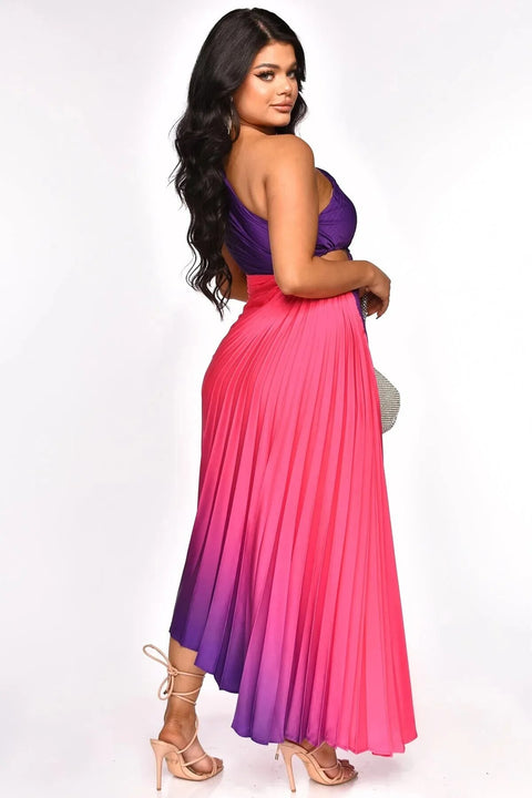 Summer Fashion Elegant Skew Neck Off Shoulder Sleeveless Gradient Printing Dress CODE: KAR2400