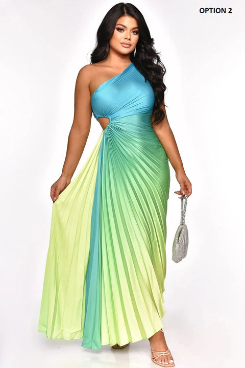 Summer Fashion Elegant Skew Neck Off Shoulder Sleeveless Gradient Printing Dress CODE: KAR2400