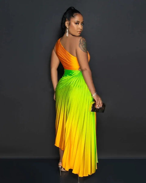 Summer Fashion Elegant Skew Neck Off Shoulder Sleeveless Gradient Printing Dress CODE: KAR2400