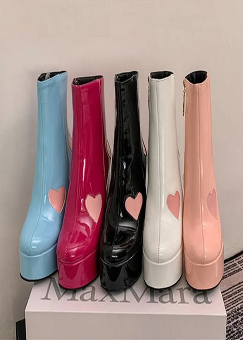 New Trendy Chunky High Heel Round Toe Pink Heart Short Boot CODE: KAR2403