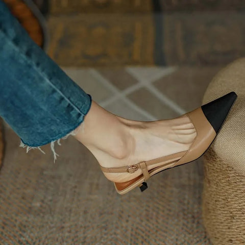 New Summer Elegant Slingback Pointed Toe Mid Heel Sandal CODE: KAR2406