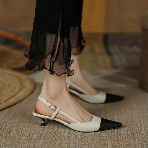 New Summer Elegant Slingback Pointed Toe Mid Heel Sandal CODE: KAR2406