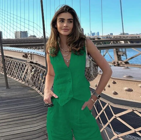 Summer Fashion Sleeveless Tank Top And High Waist Wide Pant Two Piece Set CODE: KAR2408