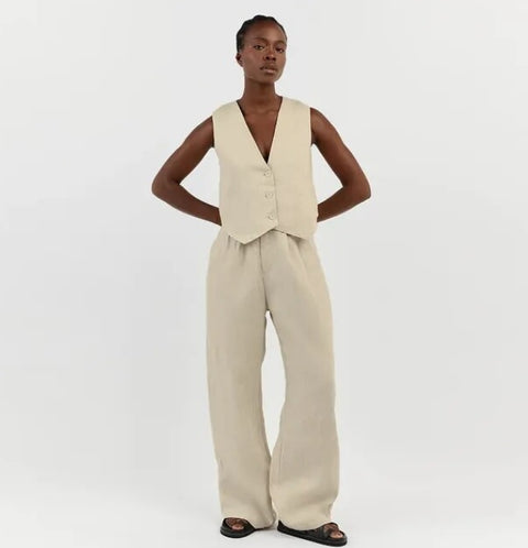 Summer Fashion Sleeveless Tank Top And High Waist Wide Pant Two Piece Set CODE: KAR2408