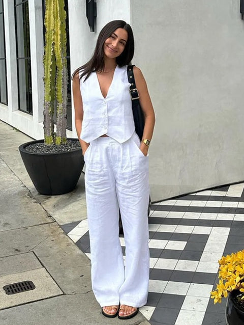 Summer Fashion Sleeveless Tank Top And High Waist Wide Pant Two Piece Set CODE: KAR2408