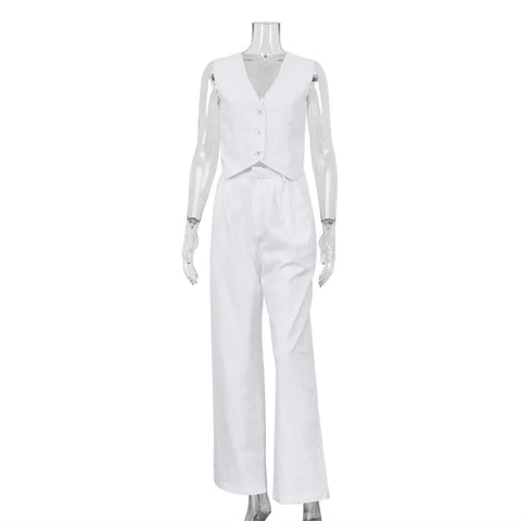 Summer Fashion Sleeveless Tank Top And High Waist Wide Pant Two Piece Set CODE: KAR2408