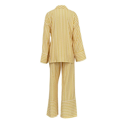 Autumn Stripe Long Sleeve Lace-up Turn-down Collar Shirt Patchwork High Waist Stright Pants Set CODE: KAR2409