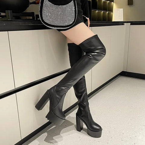 Sexy Elegant Thick High Heel Long Thigh High Boot CODE: KAR2411