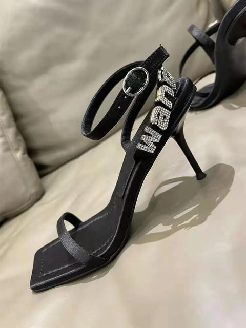 New Sexy Square Toe Crystal Letters Decorative High Heel CODE: KAR2414