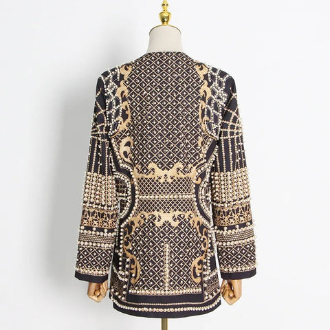 New V-neck Long Sleeve Luxurious Metallic Beaded Jacket CODE: READY1353