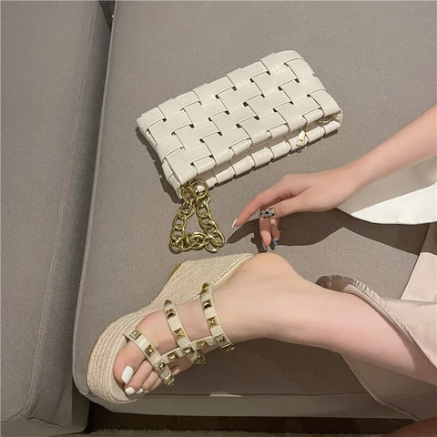 Summer Gladiator Clogs Wedge Espadrilles Thick High-heel Sandal CODE: KAR2420
