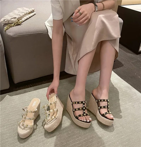 Summer Gladiator Clogs Wedge Espadrilles Thick High-heel Sandal CODE: KAR2420