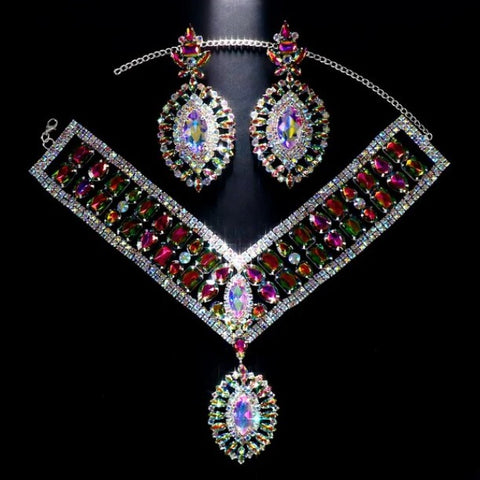 New Rhinestone Stonefans Exaggerated Necklace Earrings Set CODE: KAR2423
