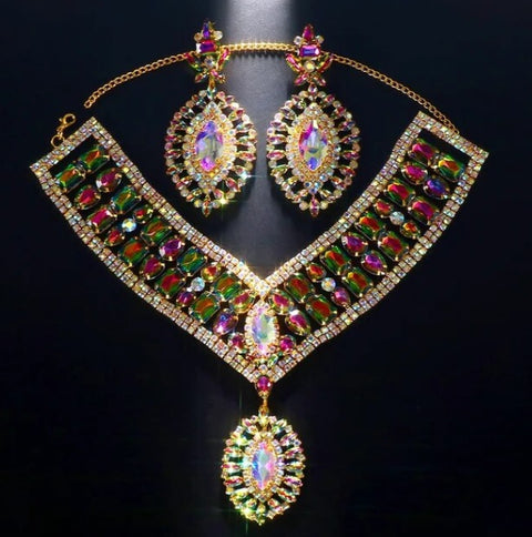 New Rhinestone Stonefans Exaggerated Necklace Earrings Set CODE: KAR2423