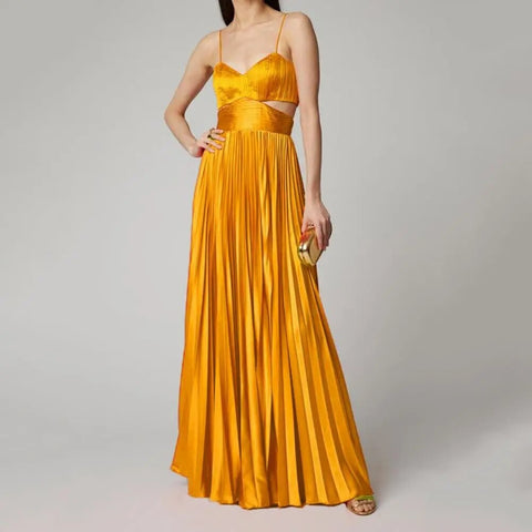 New Sleeveless Backless Waist Hollow Stitching Pleated Large Maxi Dress CODE: KAR2425