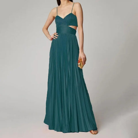 New Sleeveless Backless Waist Hollow Stitching Pleated Large Maxi Dress CODE: KAR2425