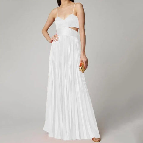 New Sleeveless Backless Waist Hollow Stitching Pleated Large Maxi Dress CODE: KAR2425