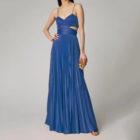 New Sleeveless Backless Waist Hollow Stitching Pleated Large Maxi Dress CODE: KAR2425