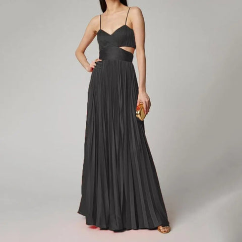 New Sleeveless Backless Waist Hollow Stitching Pleated Large Maxi Dress CODE: KAR2425