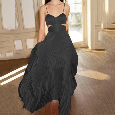New Sleeveless Backless Waist Hollow Stitching Pleated Large Maxi Dress CODE: KAR2425