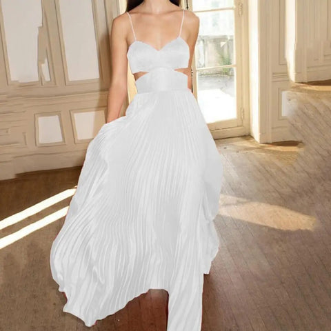 New Sleeveless Backless Waist Hollow Stitching Pleated Large Maxi Dress CODE: KAR2425