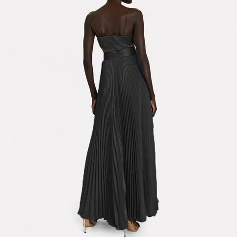 New Sleeveless Backless Waist Hollow Stitching Pleated Large Maxi Dress CODE: KAR2425