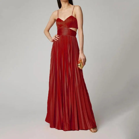 New Sleeveless Backless Waist Hollow Stitching Pleated Large Maxi Dress CODE: KAR2425