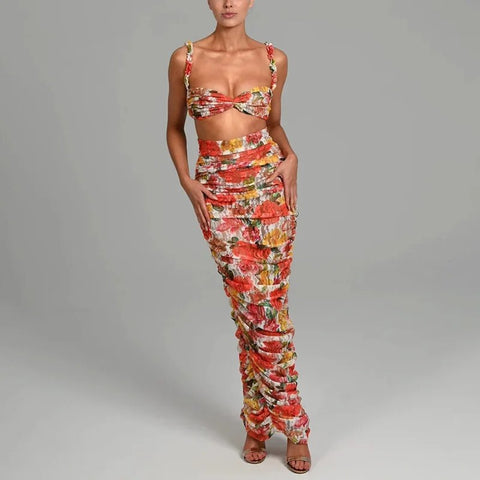 New Summer Sexy Floral Print Two Piece Skirt Set  CODE: KAR2428