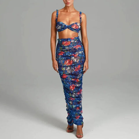 New Summer Sexy Floral Print Two Piece Skirt Set  CODE: KAR2428