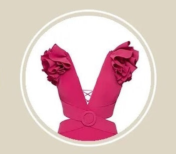 New One-piece Ruffled Off-Shoulder, Circular Ring Decorations, Paired with a Skirt Swimsuit Set CODE: KAR2430