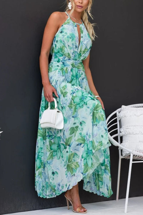 Summer Casual Elegant Floral Print O Neck High Waist Bohemian Dress CODE: KAR2436
