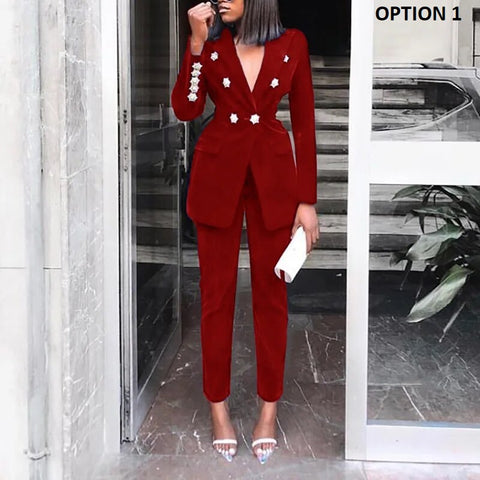 New Casual Long Sleeve Blazer & Pant 2 Piece Set CODE: KAR2439