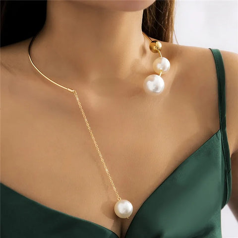 New Geometric Simple Round Bead Collar Cold Wind Imitation Pearl Necklace CODE: KAR2451