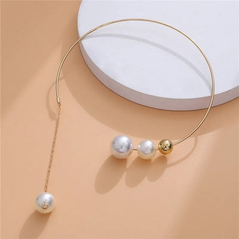 New Geometric Simple Round Bead Collar Cold Wind Imitation Pearl Necklace CODE: KAR2451
