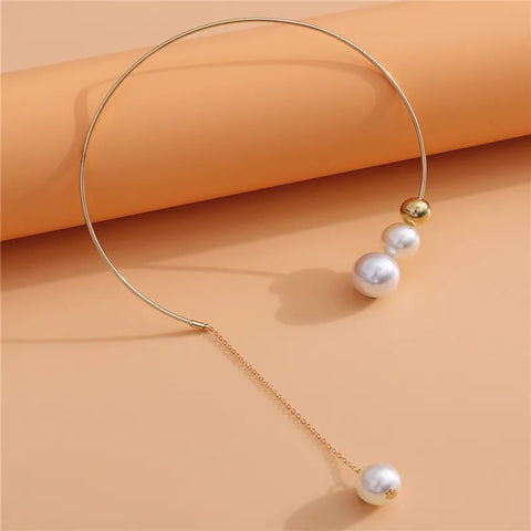 New Geometric Simple Round Bead Collar Cold Wind Imitation Pearl Necklace CODE: KAR2451