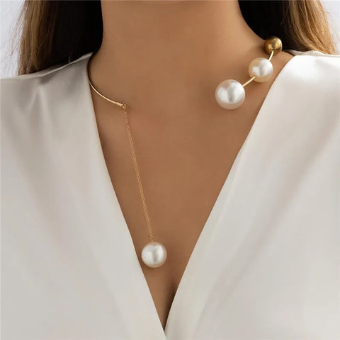 New Geometric Simple Round Bead Collar Cold Wind Imitation Pearl Necklace CODE: KAR2451