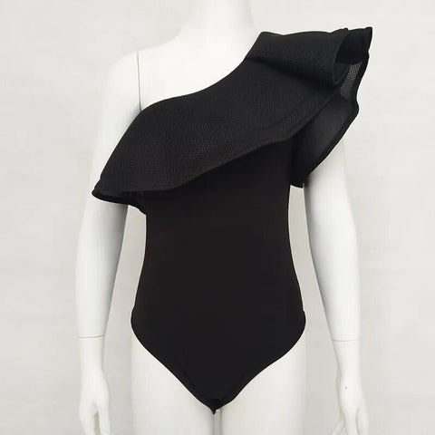 Sexy Off Shoulder Ruffles Slim One Piece Skinny Bodysuit CODE: KAR2452