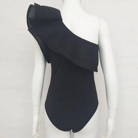 Sexy Off Shoulder Ruffles Slim One Piece Skinny Bodysuit CODE: KAR2452