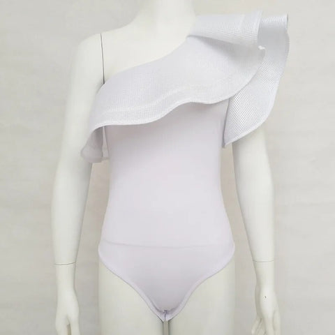 Sexy Off Shoulder Ruffles Slim One Piece Skinny Bodysuit CODE: KAR2452
