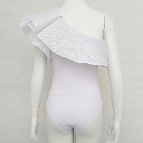 Sexy Off Shoulder Ruffles Slim One Piece Skinny Bodysuit CODE: KAR2452