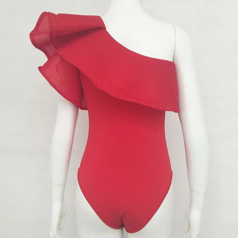 Sexy Off Shoulder Ruffles Slim One Piece Skinny Bodysuit CODE: KAR2452