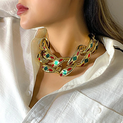 New Fashion Square Colorful Drop Oil Collar Exaggerated Punk Style Necklace CODE: KAR2455