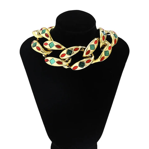 New Fashion Square Colorful Drop Oil Collar Exaggerated Punk Style Necklace CODE: KAR2455