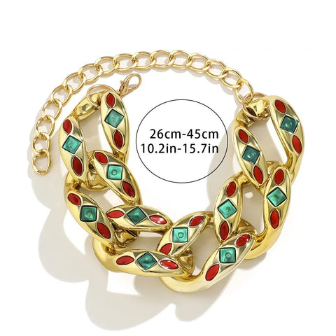 New Fashion Square Colorful Drop Oil Collar Exaggerated Punk Style Necklace CODE: KAR2455