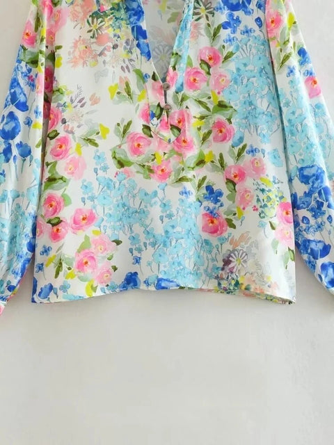 New Summer Fashion Floral Printed Silk Satin Loose Long-sleeve Shirt CODE: KAR2456